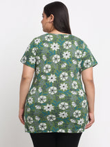 Plus Size Floral Printed Cotton T-shirt