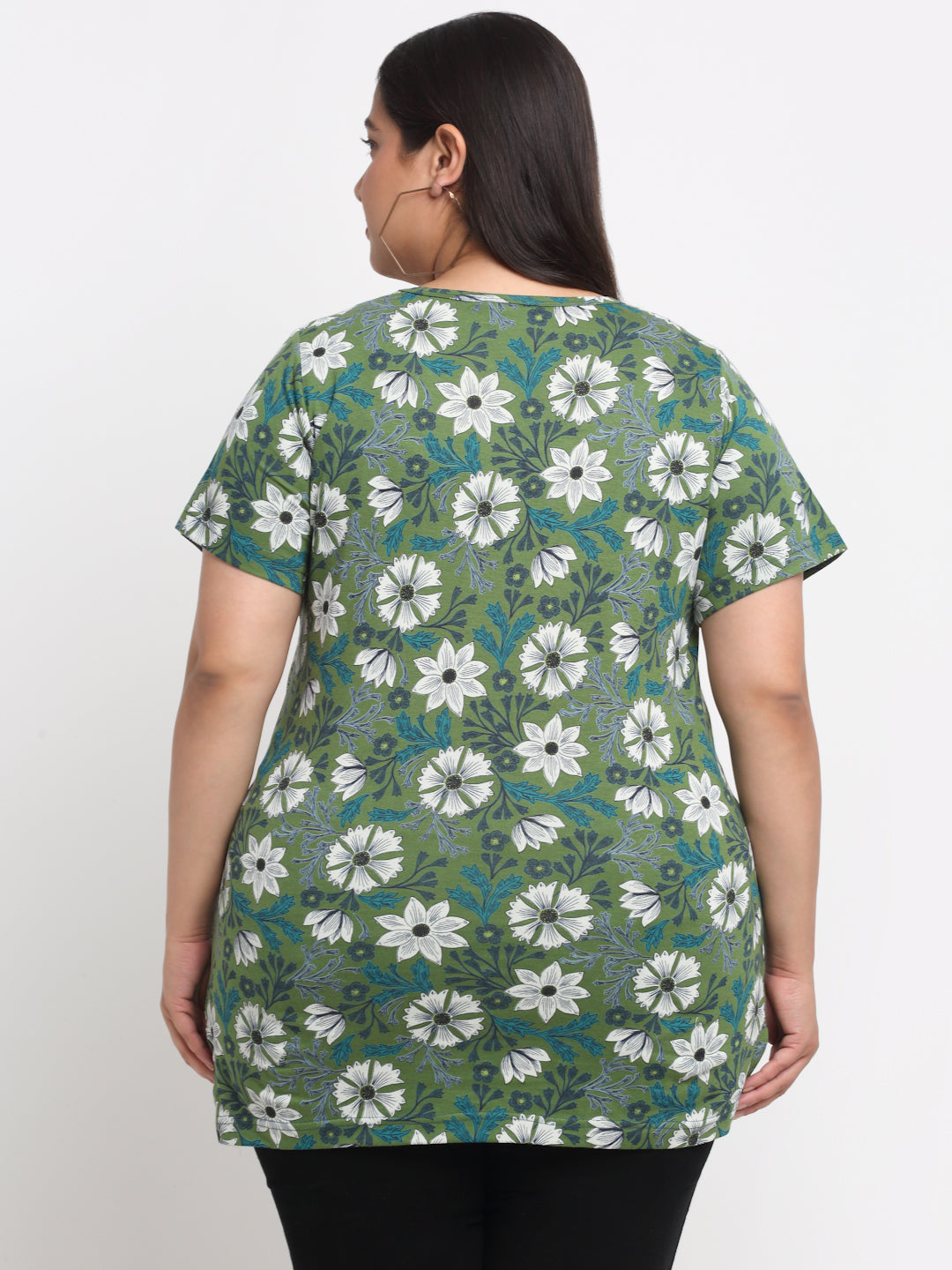 Plus Size Floral Printed Cotton T-shirt