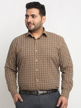 plusS Plus Size Brown Grid Tattersall Checked Opaque Formal Shirt