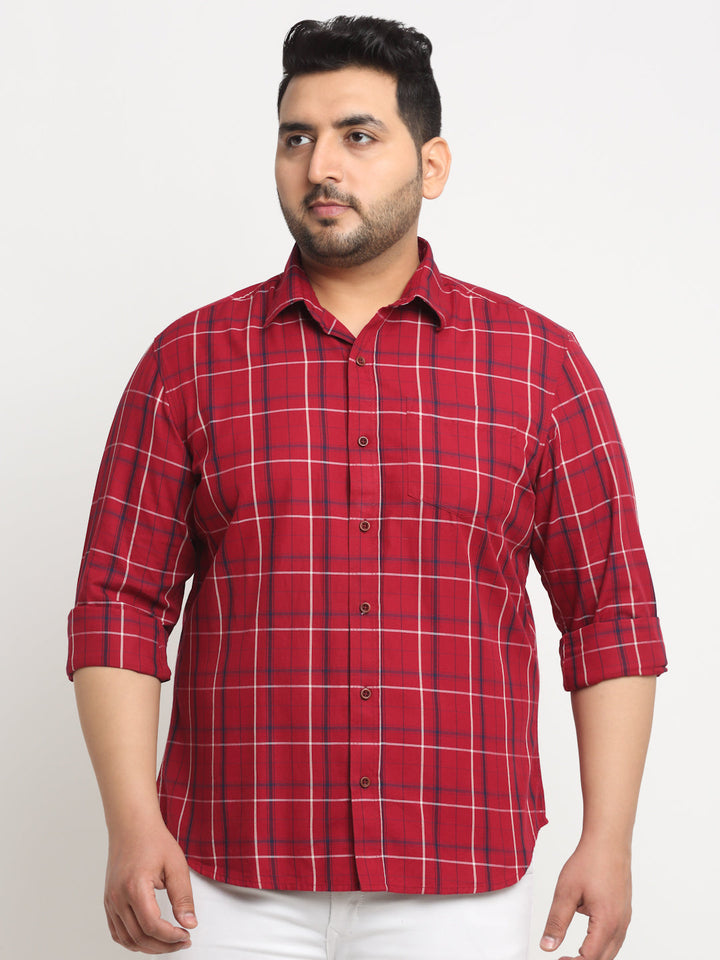 Plus Size Tartan Checks Cotton Casual Shirt