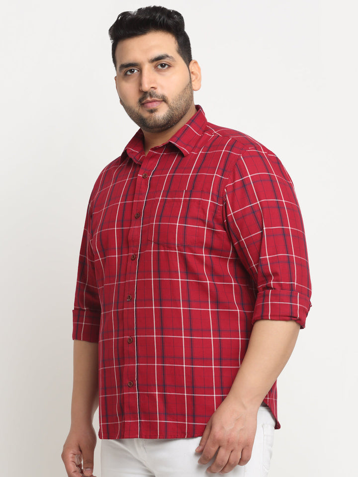 Plus Size Tartan Checks Cotton Casual Shirt