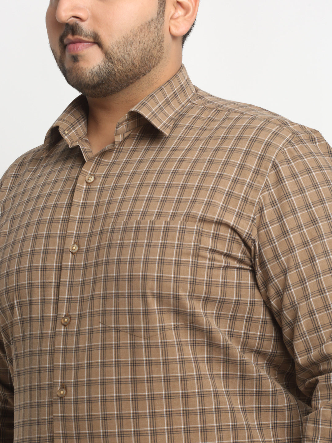 plusS Plus Size Brown Grid Tattersall Checked Opaque Formal Shirt