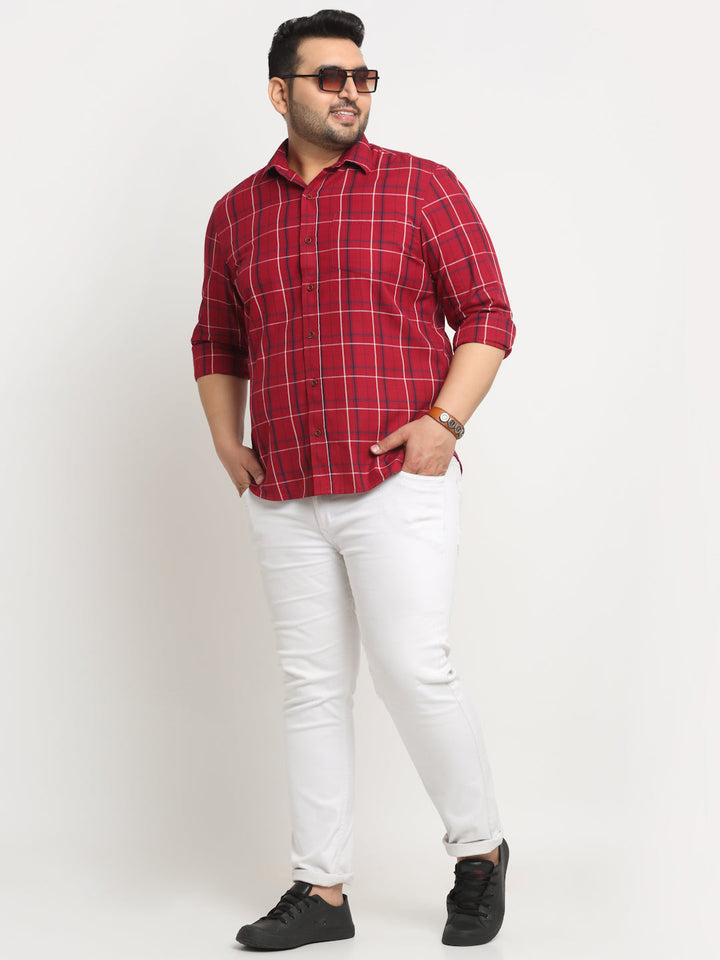 Plus Size Tartan Checks Cotton Casual Shirt