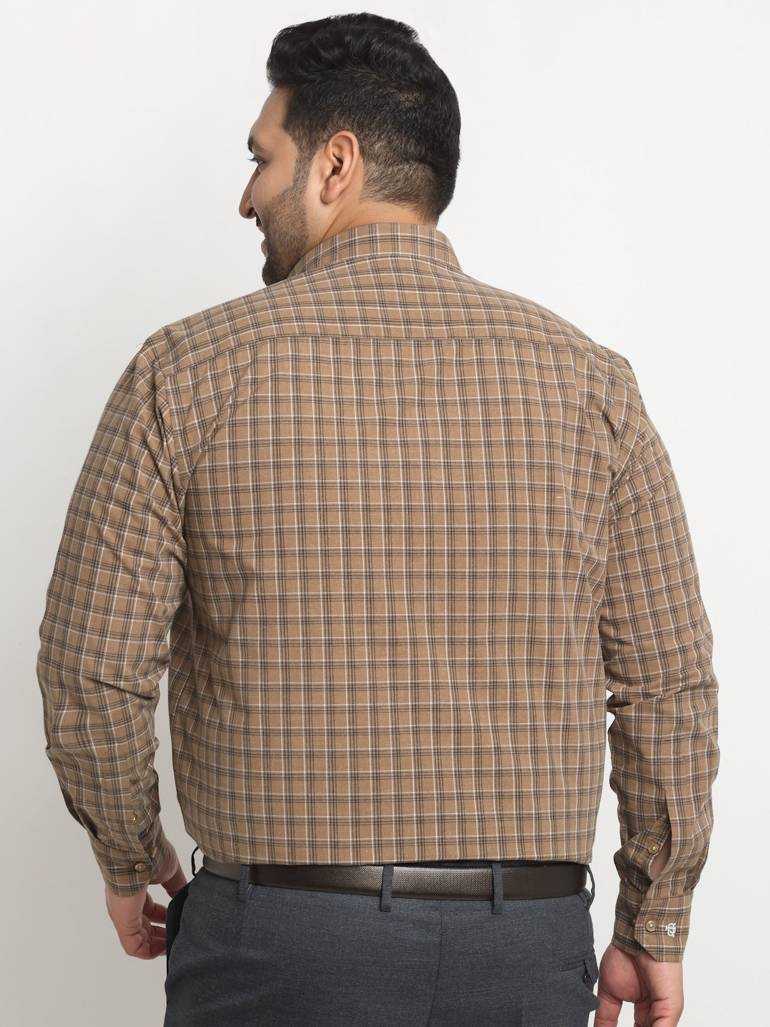 plusS Plus Size Brown Grid Tattersall Checked Opaque Formal Shirt