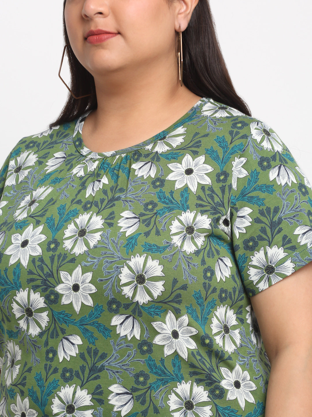 Plus Size Floral Printed Cotton T-shirt