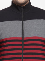 Men Grey & Red Striped Sweatshirt
