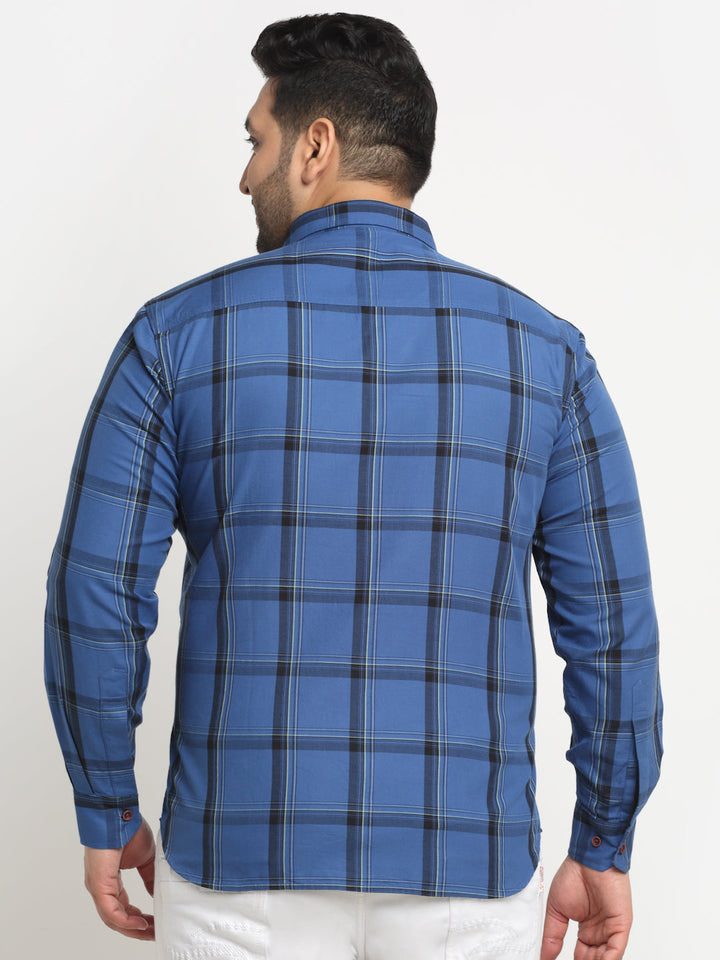 plusS Plus Size Windowpane Checks Cotton Casual Shirt