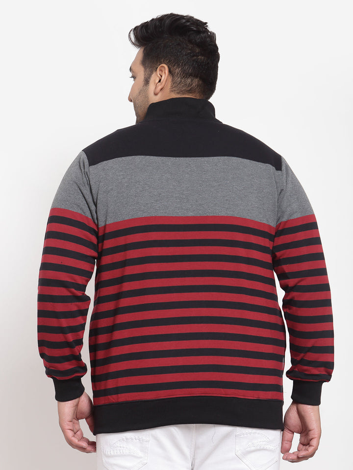 Men Grey & Red Striped Sweatshirt