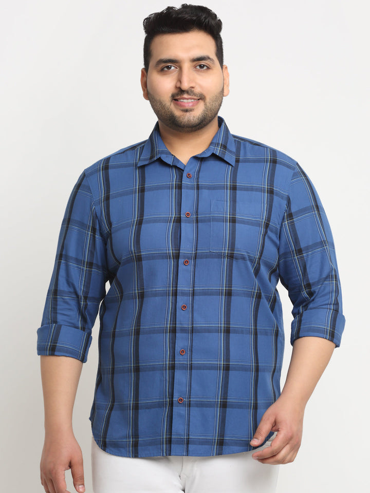 plusS Plus Size Windowpane Checks Cotton Casual Shirt