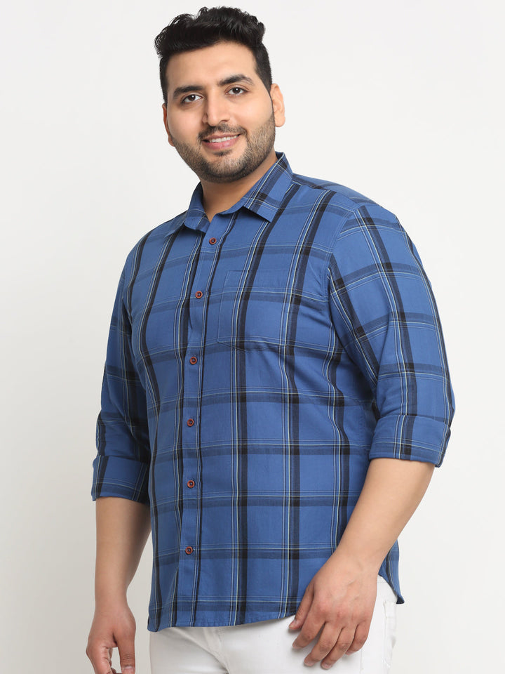 plusS Plus Size Windowpane Checks Cotton Casual Shirt