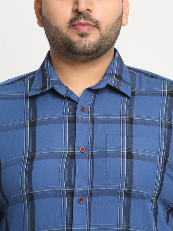 plusS Plus Size Windowpane Checks Cotton Casual Shirt