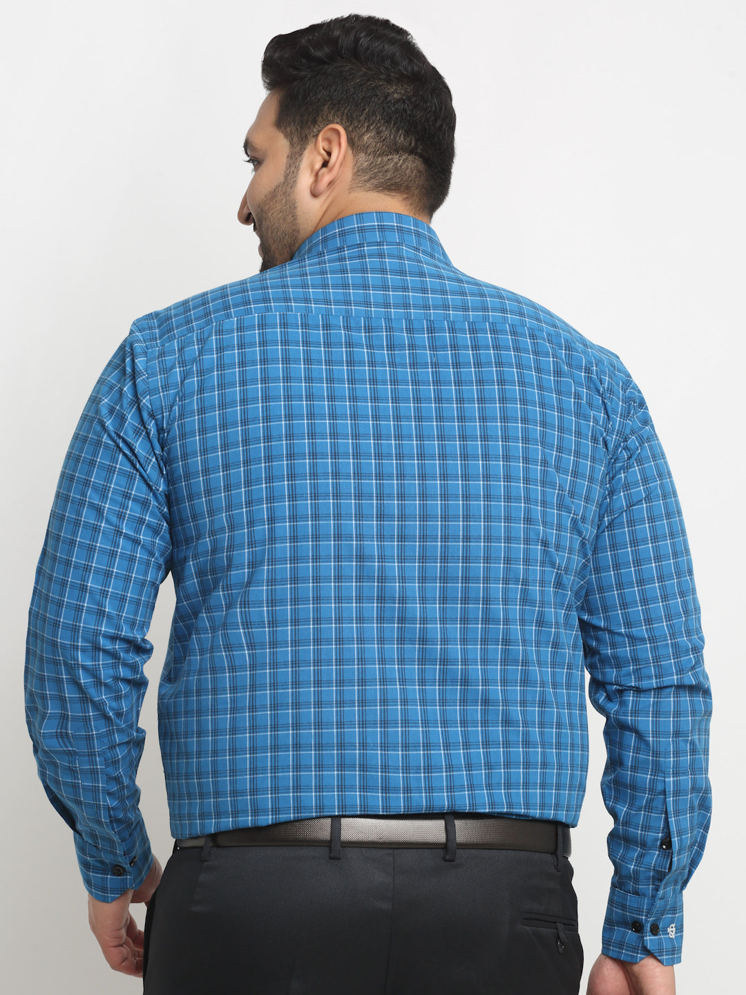 plusS Plus Size Blue Grid Tattersall Checked Opaque Formal Shirt