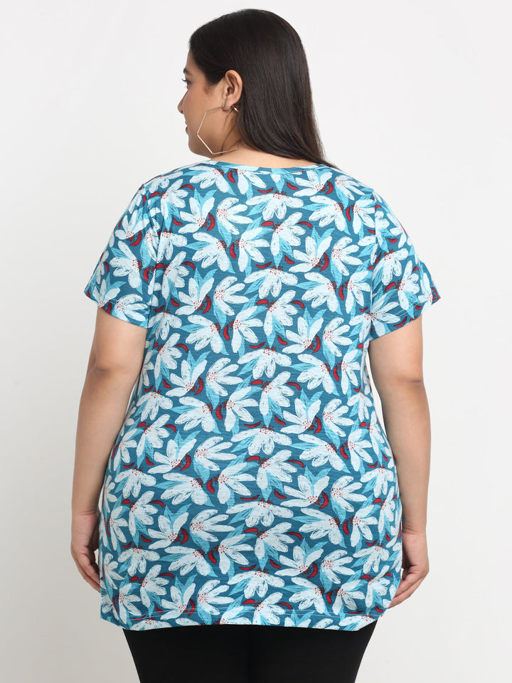 Plus Size Floral Printed Cotton T-shirt