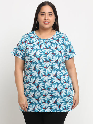 Plus Size Floral Printed Cotton T-shirt