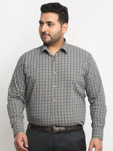 plusS Plus Size Grey Grid Tattersall Checked Opaque Formal Shirt