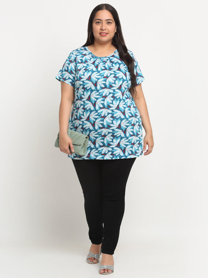 Plus Size Floral Printed Cotton T-shirt