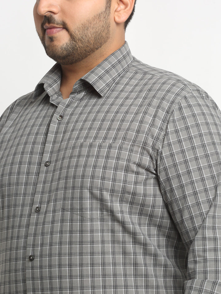 plusS Plus Size Grey Grid Tattersall Checked Opaque Formal Shirt