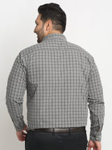 plusS Plus Size Grey Grid Tattersall Checked Opaque Formal Shirt