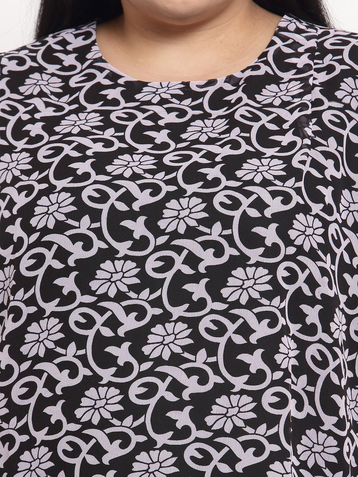 plusS Black  White Floral Print Top