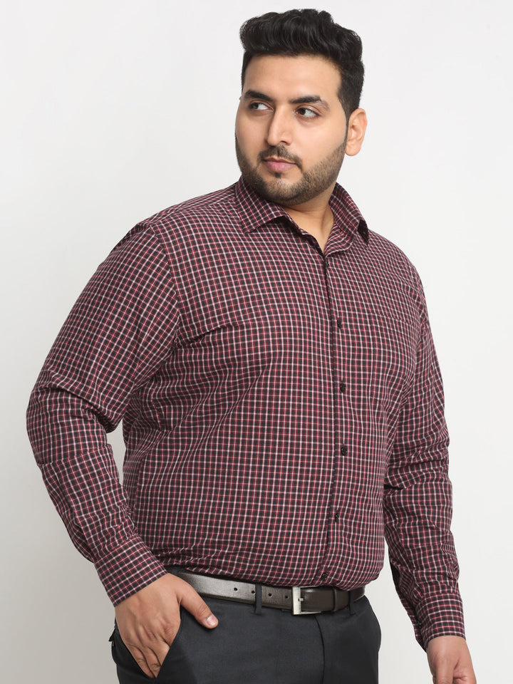 Plus Size Maroon Grid Tattersall Checked Opaque Formal Shirt