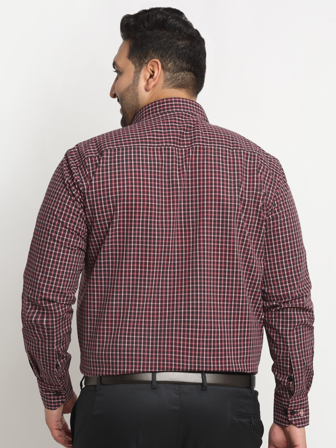 Plus Size Maroon Grid Tattersall Checked Opaque Formal Shirt