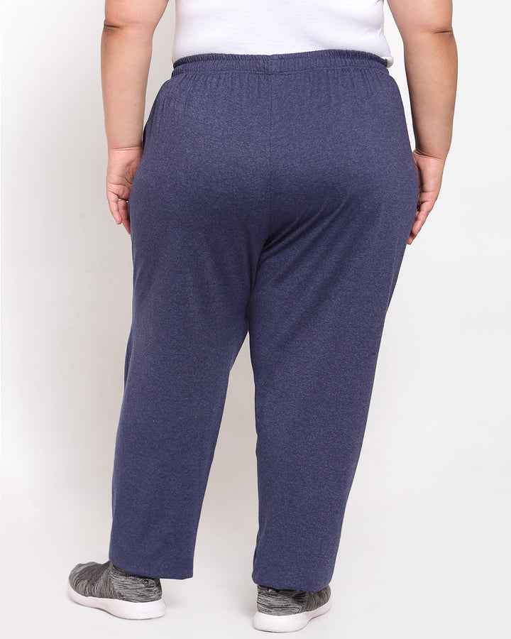 Women Navy Blue Solid Straight-Fit Cotton Track Pants