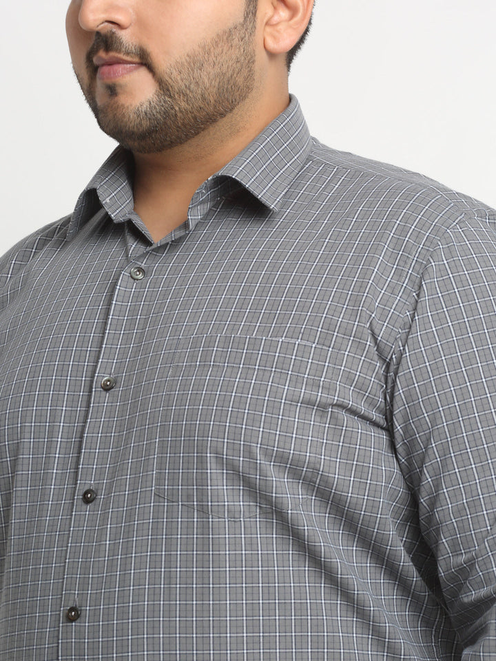 Plus Size Grey Micro Checked Opaque Formal Shirt