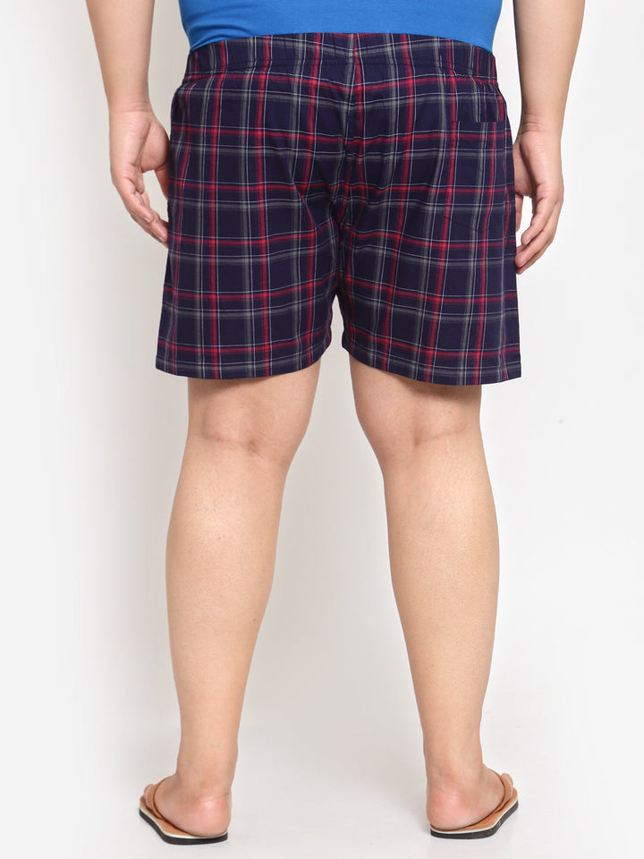 plusS Men Navy Blue  Red Checked Pure Cotton Boxer MBX208E