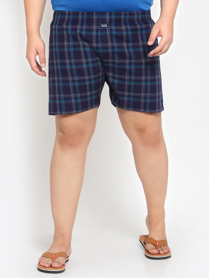 Men White & Green Checked Cotton Boxers MBX208E