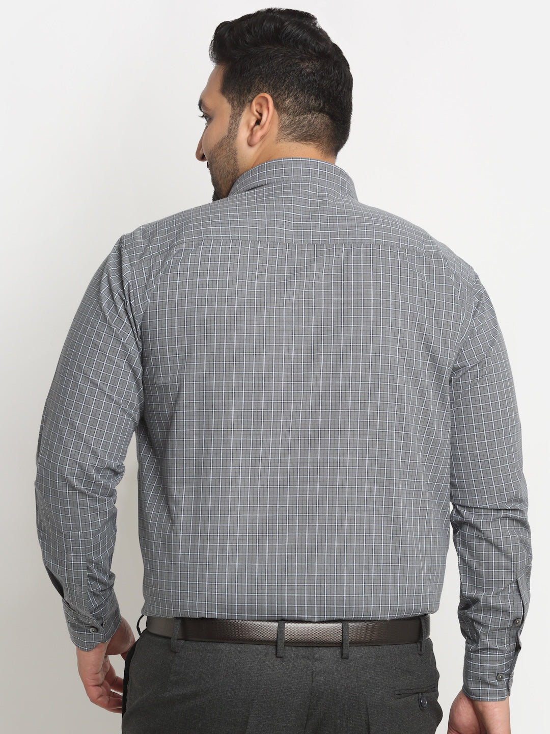 Plus Size Grey Micro Checked Opaque Formal Shirt