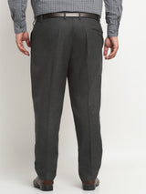 Men Charcoal Mid-Rise Cotton Formal Trousers