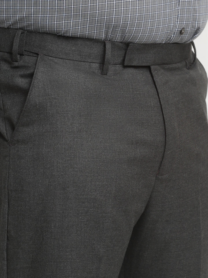 Men Charcoal Mid-Rise Cotton Formal Trousers