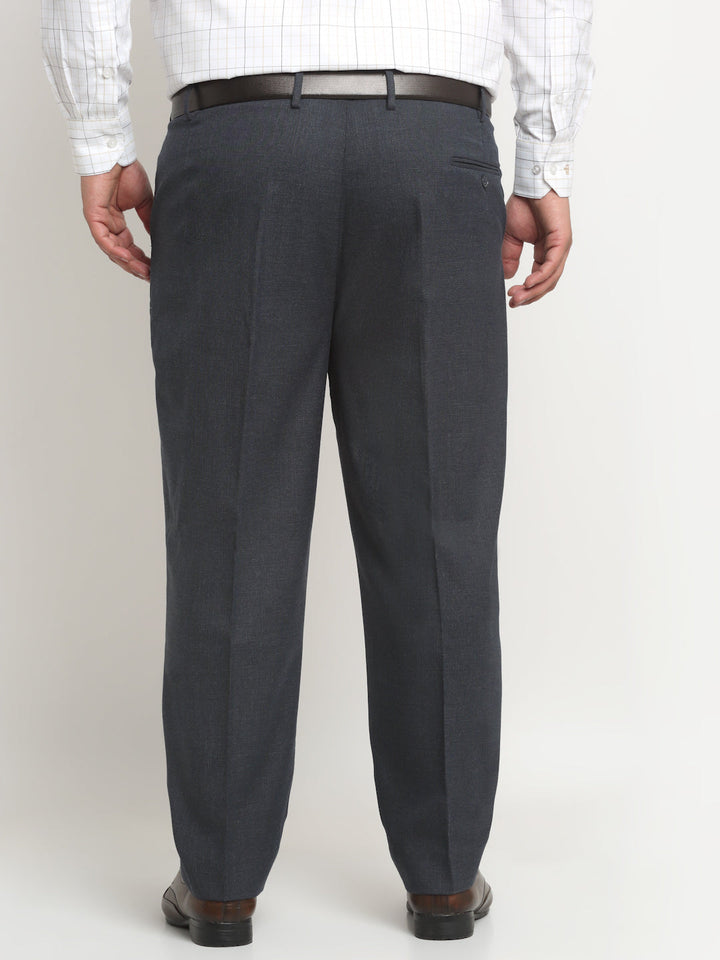 Men Charcoal Mid-Rise Cotton Formal Trousers