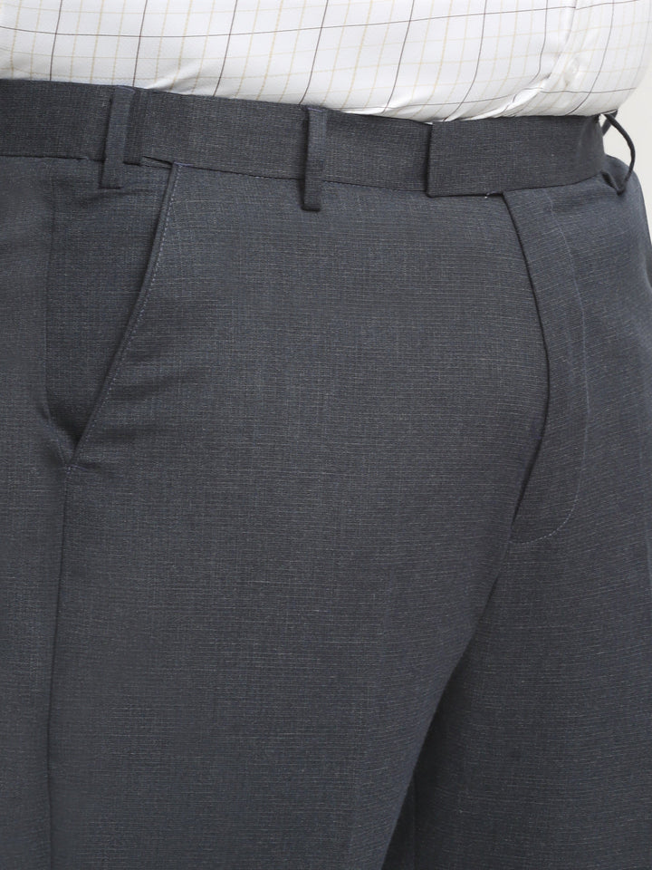 Men Charcoal Mid-Rise Cotton Formal Trousers