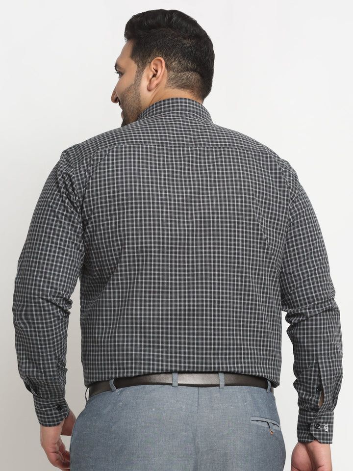 plusS Black Checked Spread Collar Cotton Formal Shirt