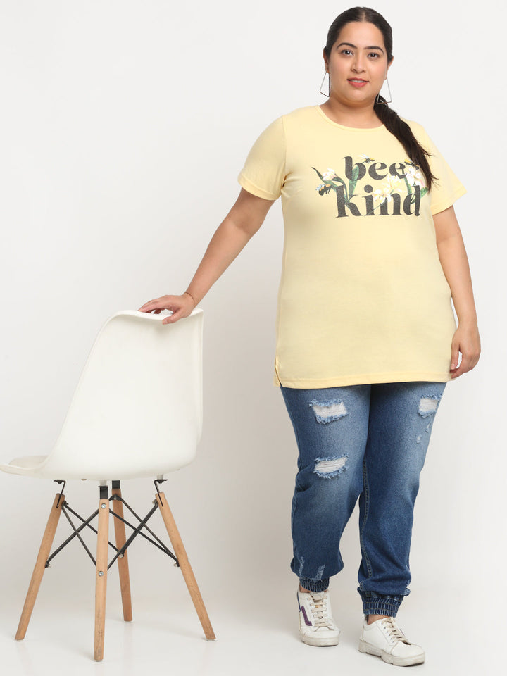 Plus Size Typography Printed Cotton T-shirt