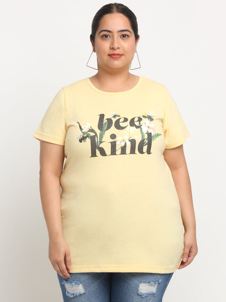 Plus Size Typography Printed Cotton T-shirt