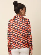 plusS Coral Geometric Printed Spread Collar Casual Shirt