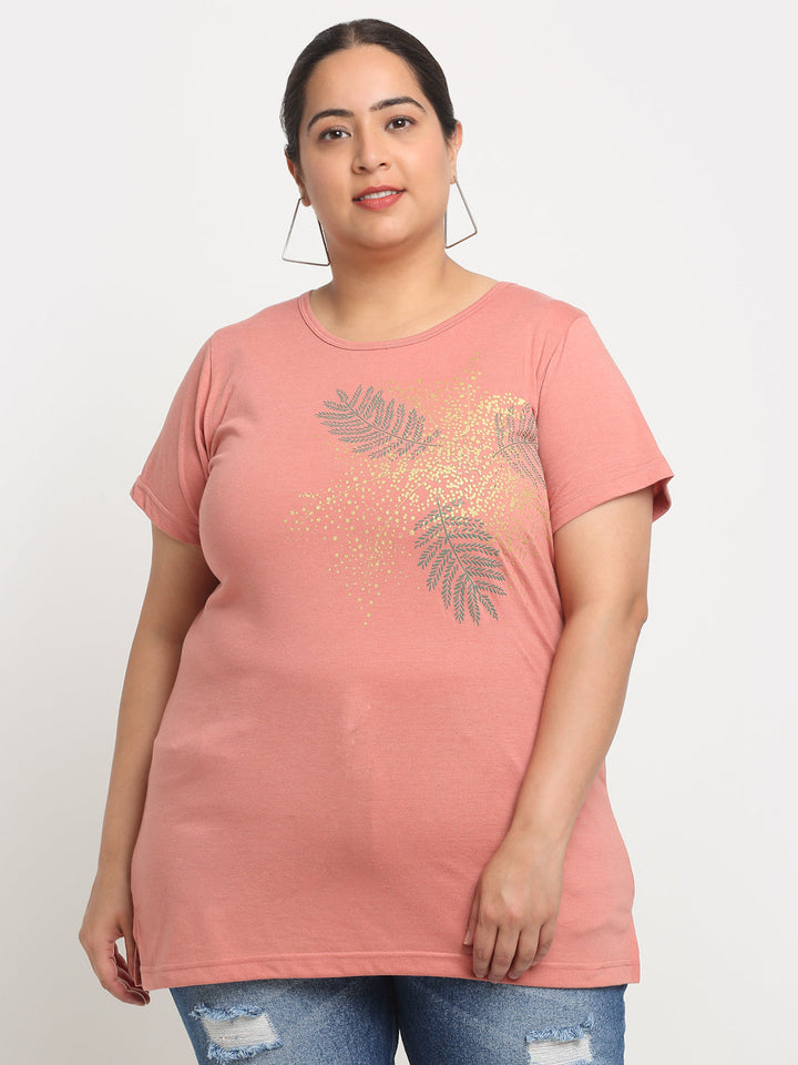 Plus Size Floral Printed Cotton T-shirt