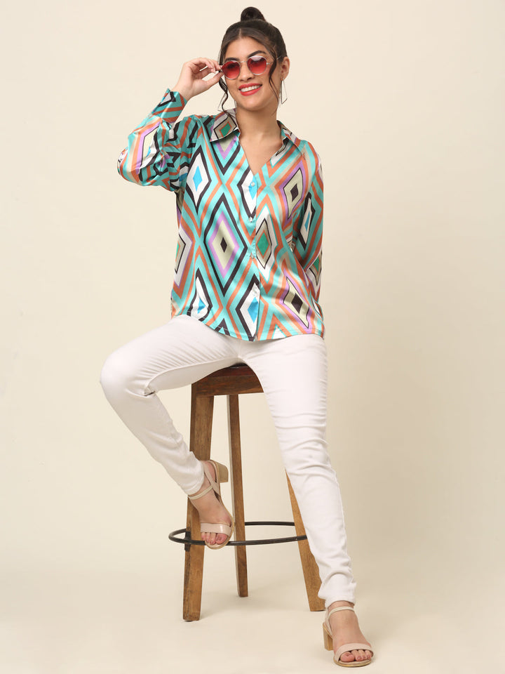 plusS Blue Geometric Printed Casual Shirt