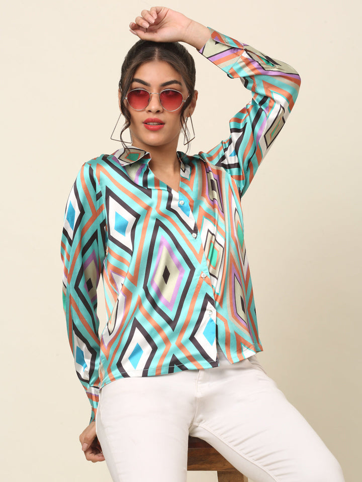 plusS Blue Geometric Printed Casual Shirt