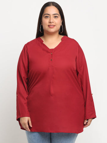 Mandarin Collar Roll-Up Sleeves Top