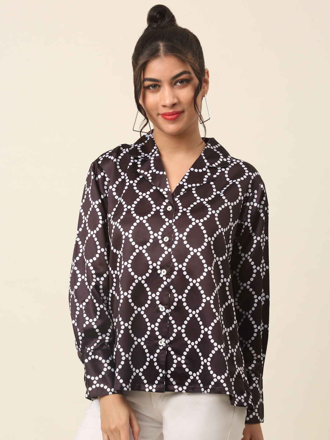 plusS Black Geometric Printed Casual Shirt