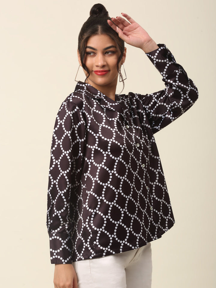 plusS Black Geometric Printed Casual Shirt