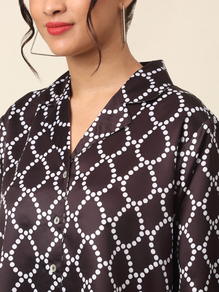 plusS Black Geometric Printed Casual Shirt