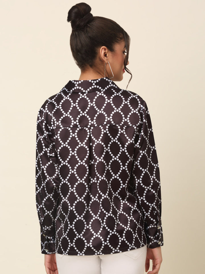 plusS Black Geometric Printed Casual Shirt