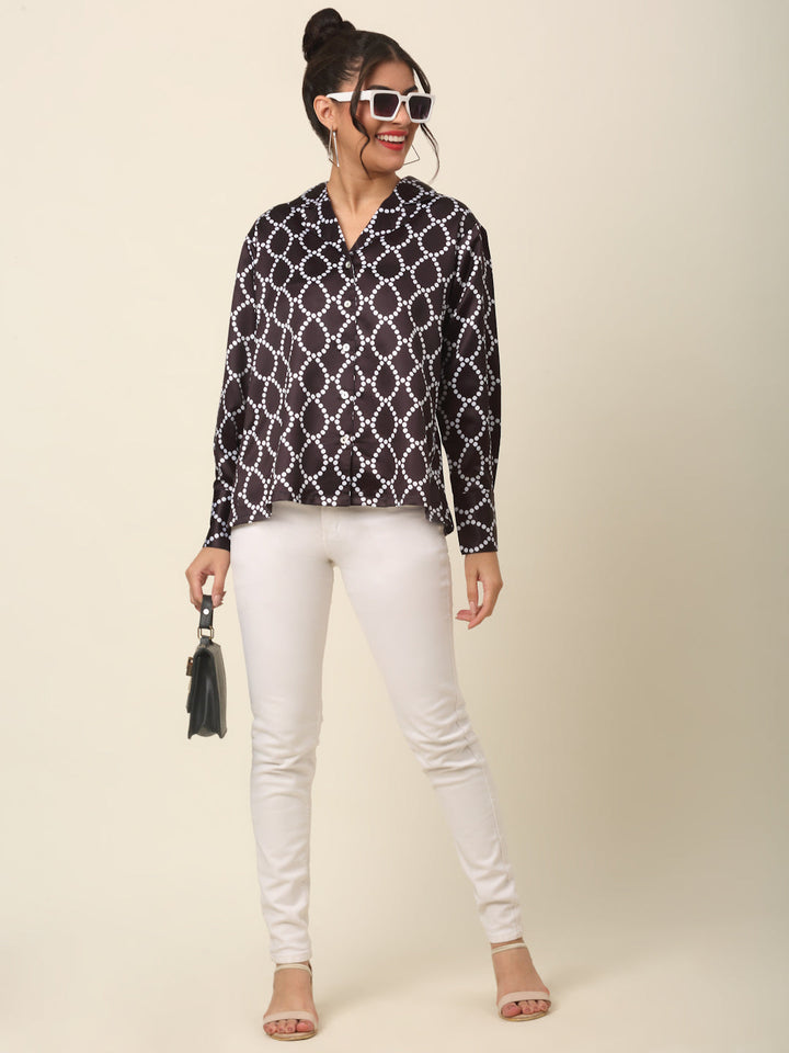 plusS Black Geometric Printed Casual Shirt