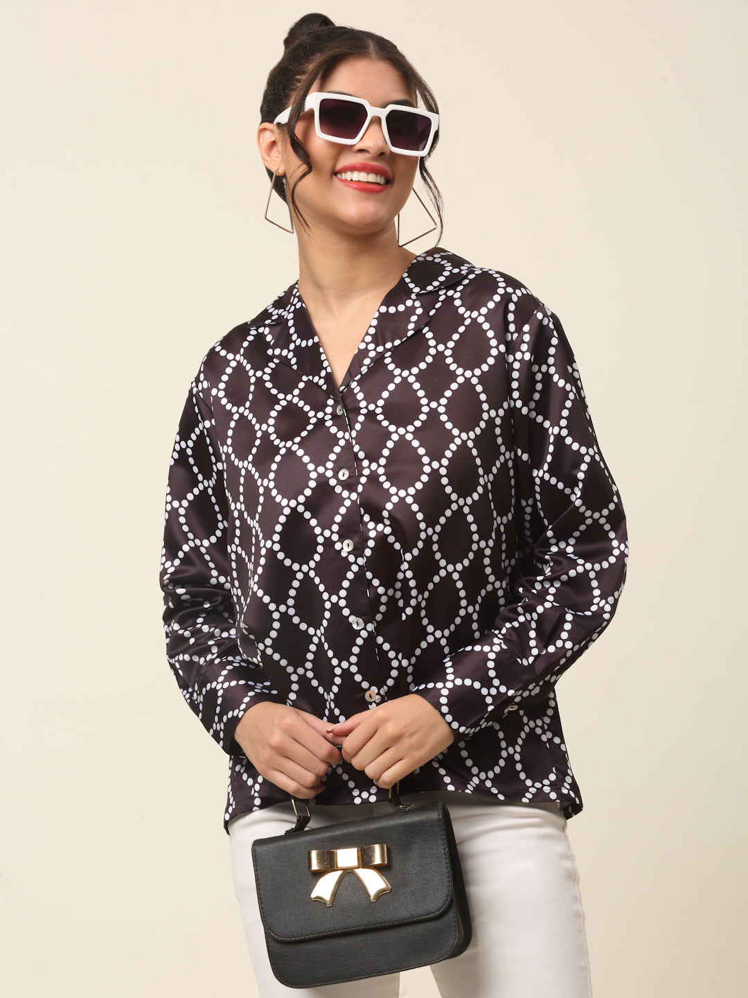 plusS Black Geometric Printed Casual Shirt