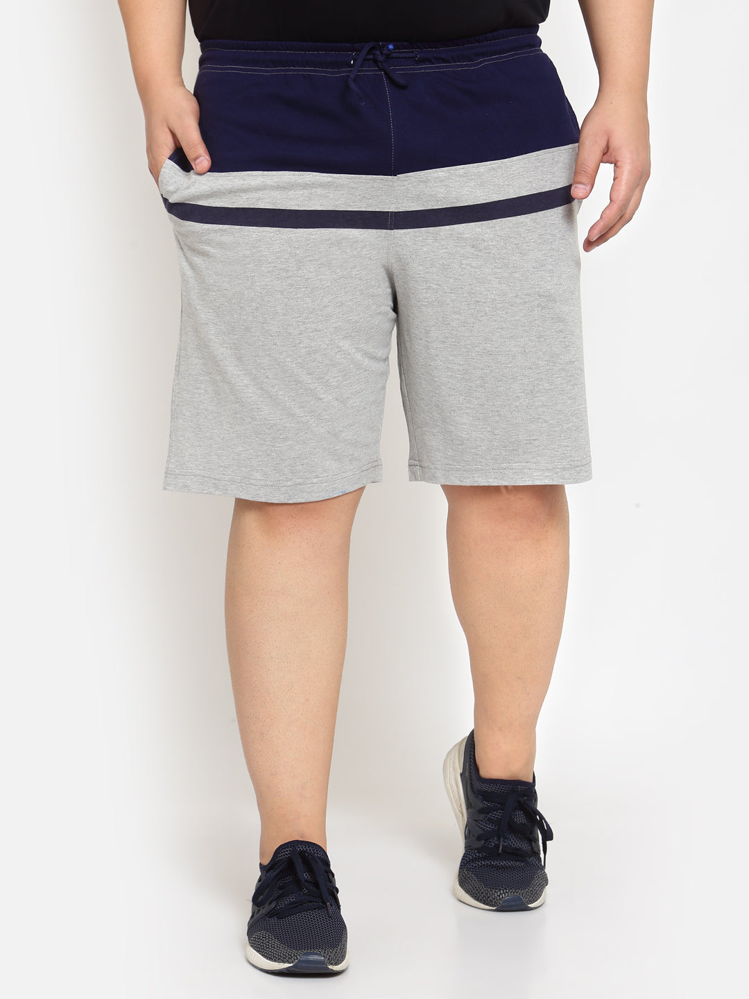 Men Grey Colourblocked Mid-Rise Regular Shorts