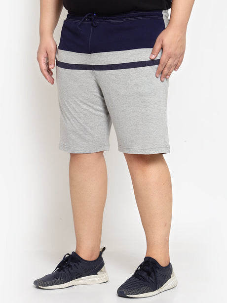 Men Grey Colourblocked Mid-Rise Regular Shorts